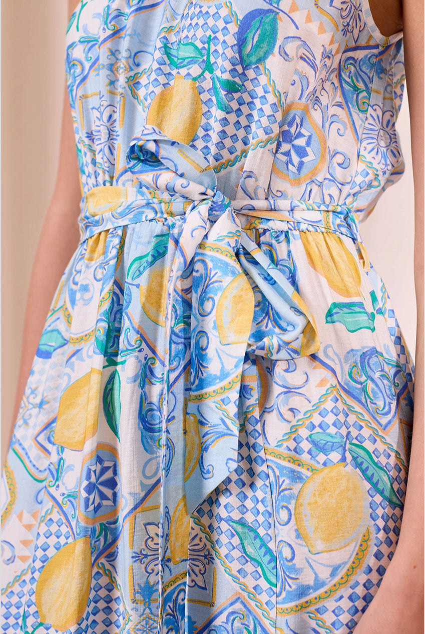 Blue Halterneck Maxi Dress With Lemons by Angeleye