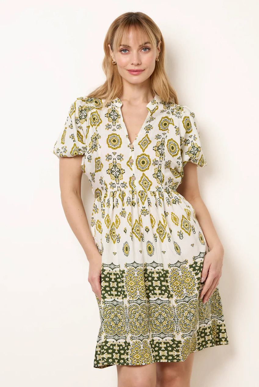 Abstract Print Button Front Mini Dress by Blue Vanilla