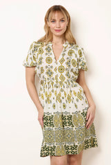 Abstract Print Button Front Mini Dress by Blue Vanilla