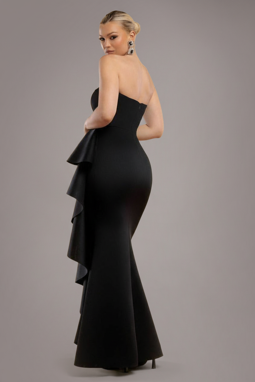 Boobtube Peplum Waterfall Frill Maxi Dress - Black by Goddiva