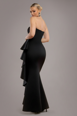 Boobtube Peplum Waterfall Frill Maxi Dress - Black by Goddiva