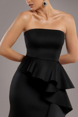 Boobtube Peplum Waterfall Frill Maxi Dress - Black by Goddiva
