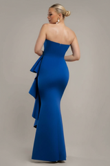 Boobtube Peplum Waterfall Frill Maxi Dress - Royal Blue by Goddiva