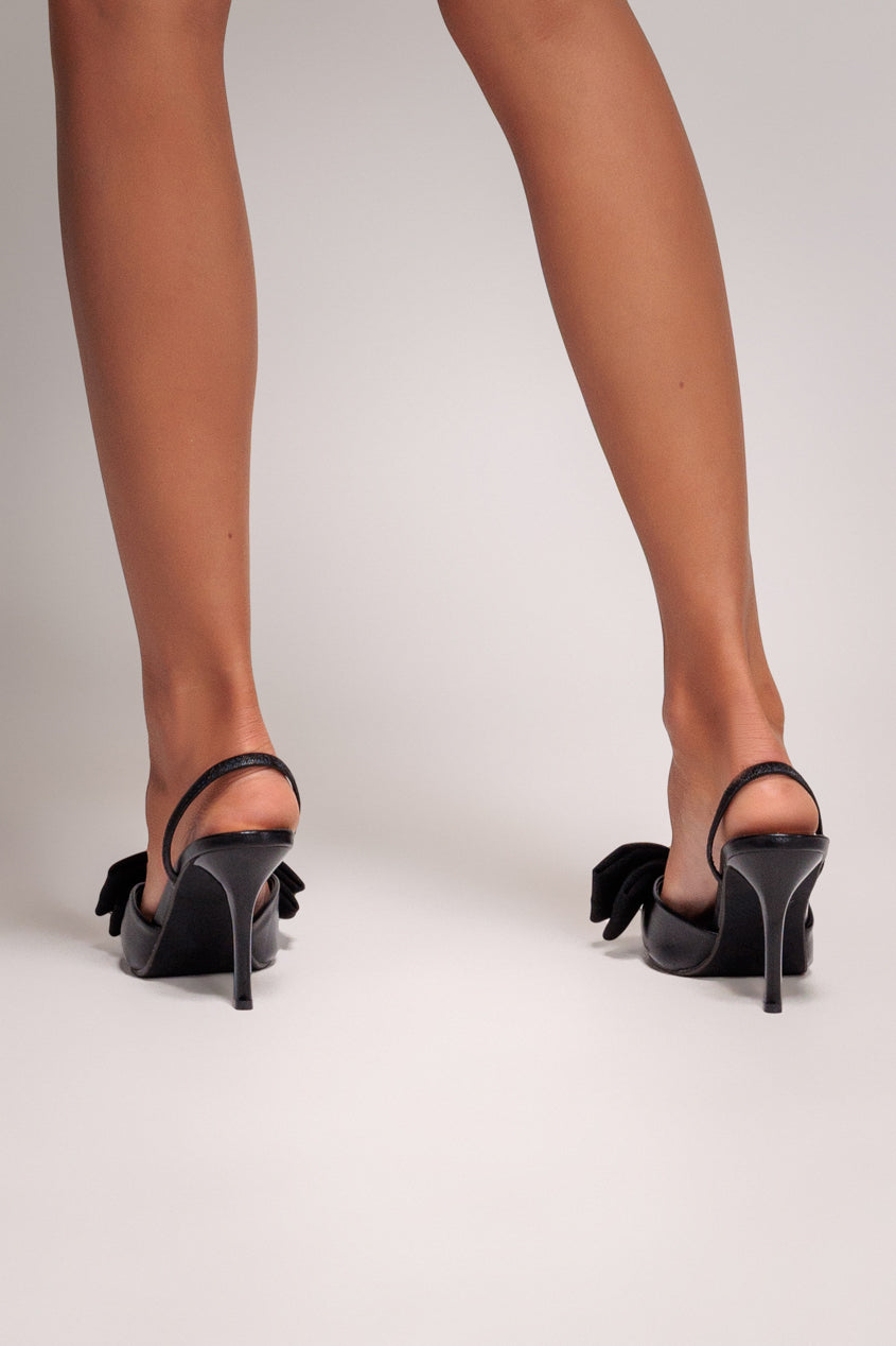 Bow Detail Slingback Low Heels - Black by Goddiva