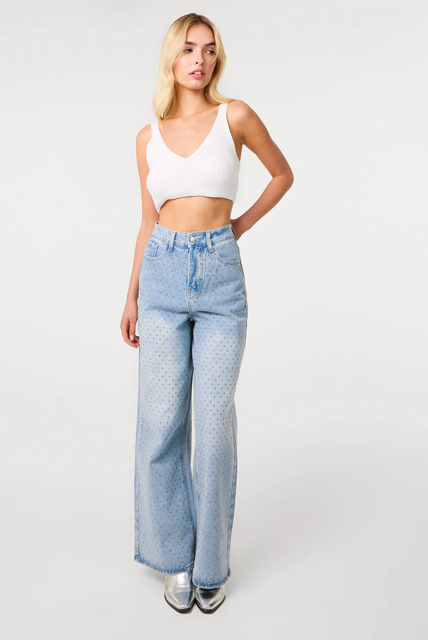 All Over Stud Wide Leg Jeans by Pink Vanilla