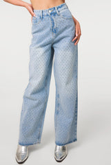 All Over Stud Wide Leg Jeans by Pink Vanilla