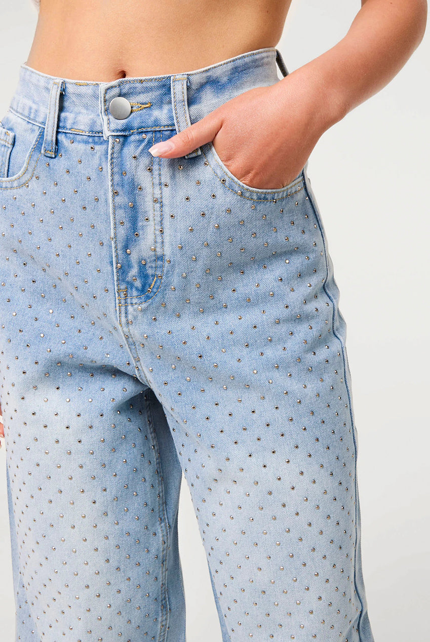 All Over Stud Wide Leg Jeans by Pink Vanilla